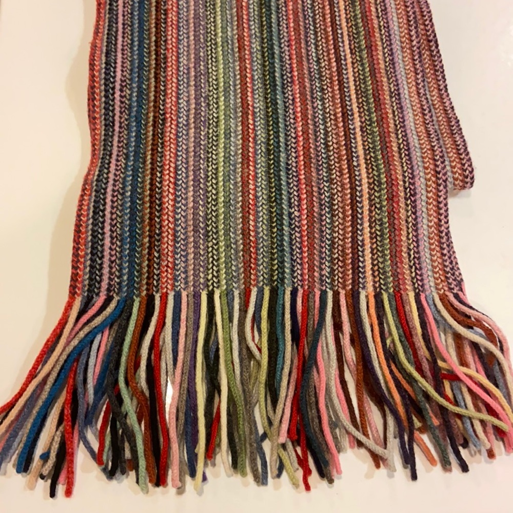 William Brunton Hand Knit Pure Lambswool Stripe Scarf & Hat Made In Scotland